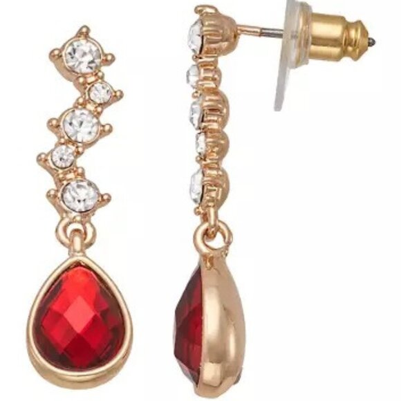 Napier Jewelry - NAPIER Romantic Gold Ruby Red/Clear Crystal Drop Earrings**NEW!